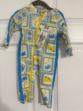 SwimZip Kids Lemon-Print Sun Protective One-Piece - Blue & Yellow